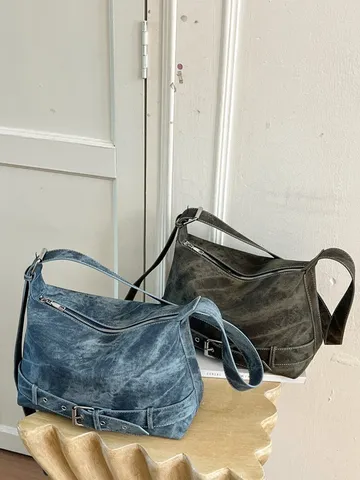 Damen Vintage Motorrad Umhängetasche Distressed PU Leder Schultertasche Kleine Quadratische Gewaschen Street Style Pendler Handtasche