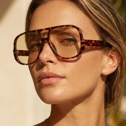 Retro Double Beam Aviator Sunglasses For Women Men Leopard Print Fashion Ocean Lens UV400 Protection Eyewear Trendy Shades