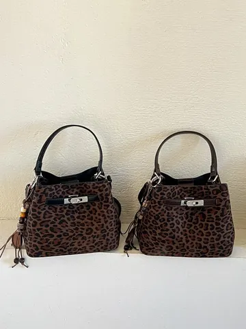 Damen Retro Leopardenmuster Wildleder Beuteltasche Mode Umhängetasche Set Mit Metallschloss Und Quastenanhänger Für Den Alltag