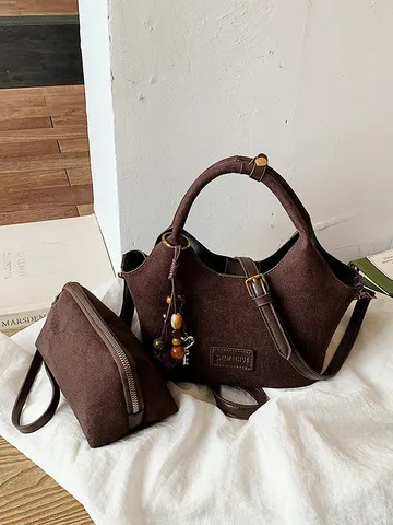 Damen Koreanischer Stil Wildleder Eimertasche Mode Einfache Schulter Umhängetasche Punktemuster Commute Tote Passende Tasche