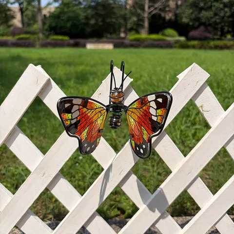 Multicolor Iron Butterfly Hanging Decor For Garden Fence Yard Outdoor Ornaments Metal Wall Art American Country Style
