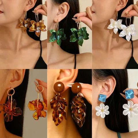 Maillard Style Retro Leopard Print Flower Tassel Earrings For Women Acrylic Alloy Statement Petal Drop Jewelry Earrings