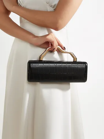 Borsa da Sera con Motivo Coccodrillo Ecopelle Manico Irregolare in Metallo Clutch per Donna Moda Borsa a Tracolla Festa Formale Matrimonio Borsa a Mano