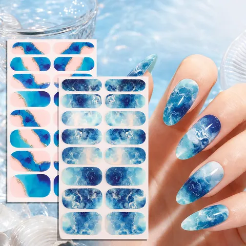 Autocollants pour Ongles Motif Marbre Feuille d'Or Dégradé Estompé Wraps Vernis à Ongles Autocollants Style Rétro Français DIY Femmes