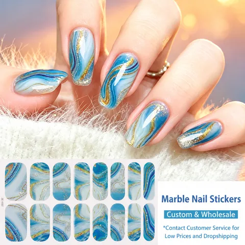 Autocollants pour Ongles Motif Marbre Feuille d'Or Dégradé Estompé Wraps Vernis à Ongles Autocollants Style Rétro Français DIY Femmes