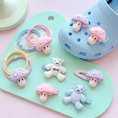 Cute Mushroom Resin DIY Charms For Shoe Buckles Keychains Phone Chains Bag Pendants Cartoon Smile Face Resin Craft Supplies