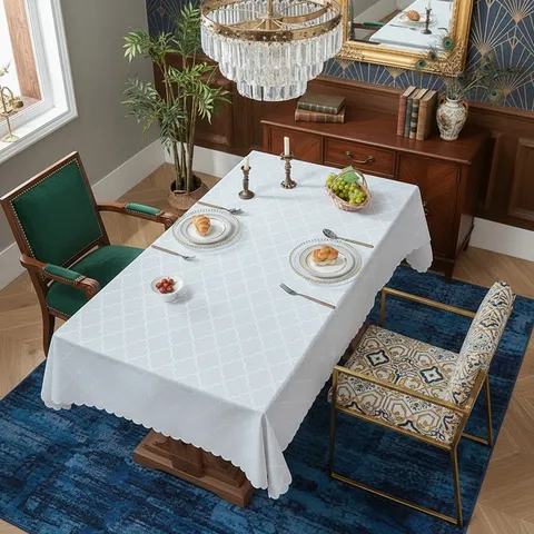 Tovaglia in Pizzo Minimalista Nordica Rettangolare Poliestere Antipolvere Copritavolo Con Bordi Festonati per Decorazione