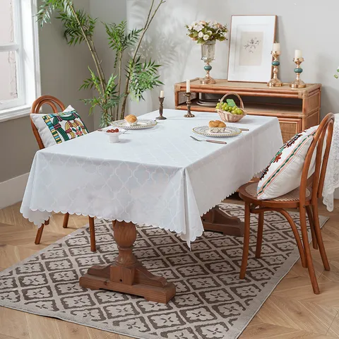 Tovaglia in Pizzo Minimalista Nordica Rettangolare Poliestere Antipolvere Copritavolo Con Bordi Festonati per Decorazione