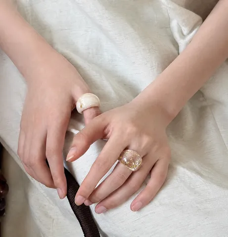 Korean Style Minimalist Acrylic Resin Rings For Women Vintage Marble Texture Geometric Wide Band Finger Rings Fashion Jewelry Accessories