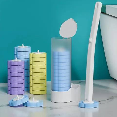 Einweg Toilettenbürsten Set Mit Wandhalterung Langstiel Badreinigungsstab Schwämme Ersatzköpfe Mit Reinigungsflüssigkeit