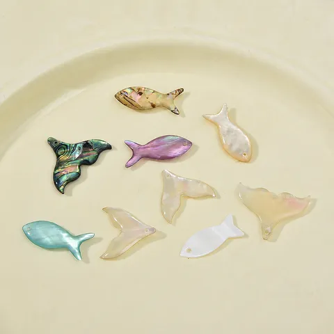 Natural Abalone Shell Fish Tail Whale Tail Charms For Jewelry Making DIY Synthetic Drip Oil Pendants For Earrings Necklace Bracelet DIY Craft Supplies Women Jewelry Findings