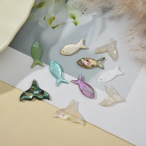 Natural Abalone Shell Fish Tail Whale Tail Charms For Jewelry Making DIY Synthetic Drip Oil Pendants For Earrings Necklace Bracelet DIY Craft Supplies Women Jewelry Findings