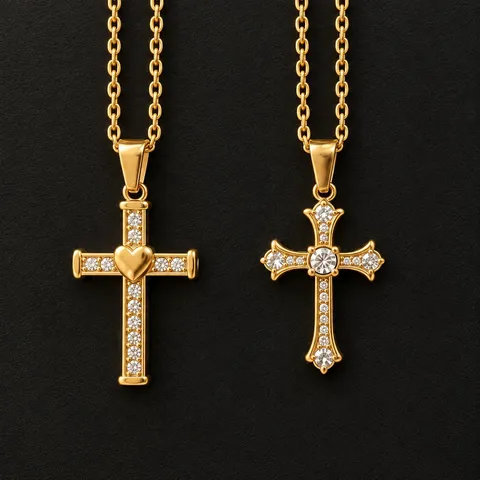 Vintage Stainless Steel Cross Heart Pendant Necklace For Women Men Retro Gothic Rhinestone Inlaid Gold Silver Jewelry Chain