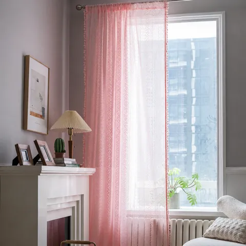 Tenda per Porta Traforata all'Uncinetto in Policotone Stile Americano Tenda Retrò con Glands e Pizzo a Motivo Geometrico Traslucida per Decorazione Camera da Letto Cucina Soggiorno