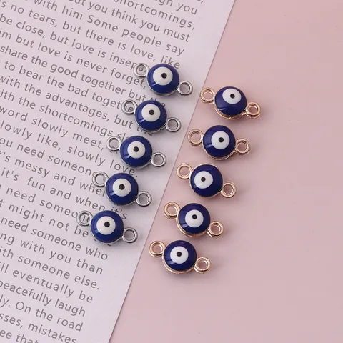 Alloy Evil Eye Double Loop Enamel Charm Pendant Connector For DIY Jewelry Making Necklace Bracelet Earring Craft Accessories