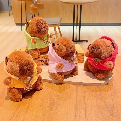 Soft Plush Capybara Toy Keychain With Polypropylene Filling Creative Hoodie Animal Stuffed Doll Bag Ornament Gift Kids