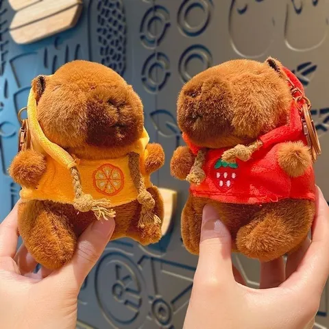 Soft Plush Capybara Toy Keychain With Polypropylene Filling Creative Hoodie Animal Stuffed Doll Bag Ornament Gift Kids