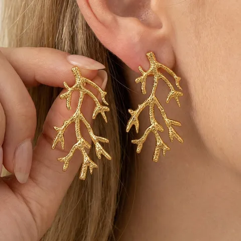 Pendientes de Botón de Acero Inoxidable 304 Irregulares para Mujer Chapados en Oro de 18K Geométricos Textura Martillada Flor Corazón Joyería de Moda