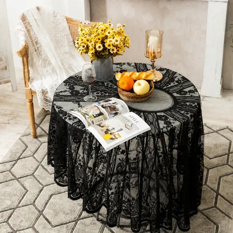 Elegante Tovaglia Rotonda in Pizzo Copritavolo Traforato a Motivo Geometrico Floreale per Festa Matrimonio Banchetto Casa Cucina