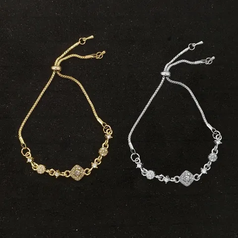 Pulsera de Rombo con Flores de Strass de Aleación para Mujer Lujo Ligero Galvanizado Ajustable Pulsera de Cadena Joyería Accesorio de Moda Elegante