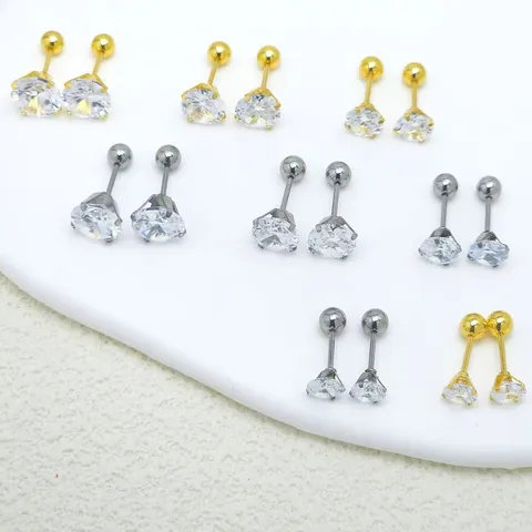 Edelstahl Zirkonia Ohrstecker 4-Klauen Mini Knorpel Piercing Schmuck Für Damen Gold Silber Vergoldet Kleine Ohrringe