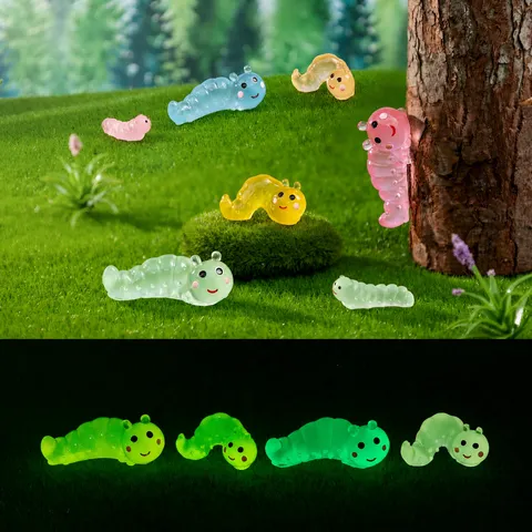 Leuchtende Mini Raupen Figur Harz Nachtlicht Ornament Mikro Landschaft Miniatur DIY Garten Dekoration Tier Fee Garten Zubehör