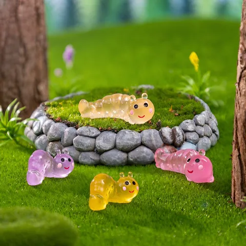 Leuchtende Mini Raupen Figur Harz Nachtlicht Ornament Mikro Landschaft Miniatur DIY Garten Dekoration Tier Fee Garten Zubehör