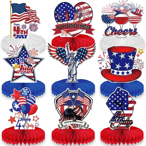 Centros de Mesa de Panal Día de los Veteranos Decoraciones de Fiesta Patriótica Bandera Americana Memorial Day Decoración de Mesa Soldados de EE. UU. Estatua de la Libertad