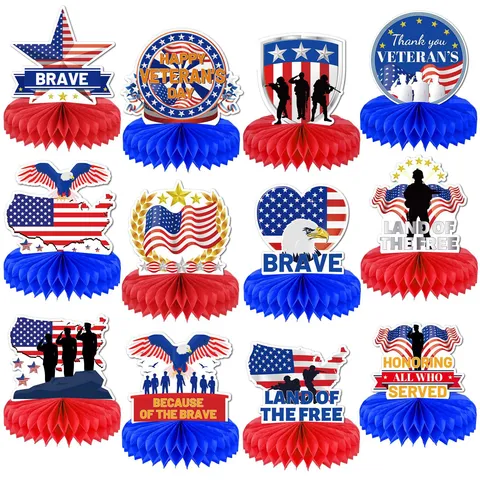 Centros de Mesa de Panal Día de los Veteranos Decoraciones de Fiesta Patriótica Bandera Americana Memorial Day Decoración de Mesa Soldados de EE. UU. Estatua de la Libertad