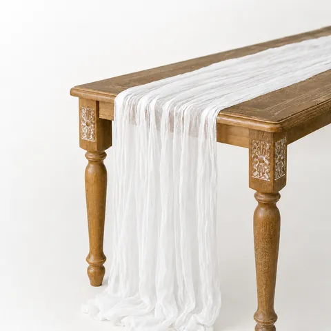 Chemin de Table en Gaze de Bali Bohémien Nappe en Mousseline Plissée pour Décoration de Mariage Fête Hôtel Événement Polyester Couleur Unie Style Nordique