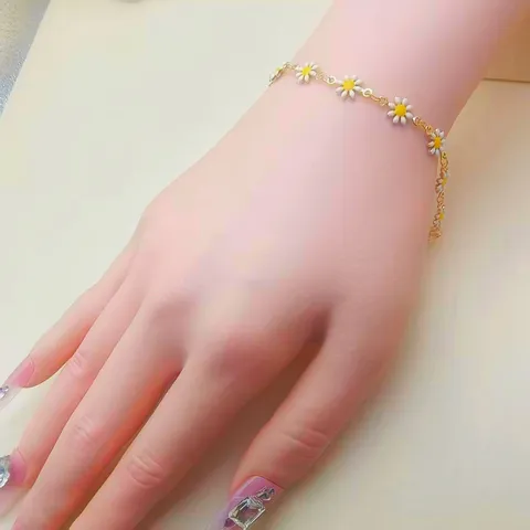 Unique Copper Enamel Daisy Flower Necklace Bracelet Anklet For Women Pastoral Floral Design Electroplated Jewelry Accessory