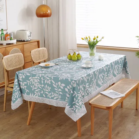 Nordic PVC Waterproof Oilproof Tablecloth Rectangular Leaf Print Wipeable Heat Resistant Table Cover For Dining Room Decor