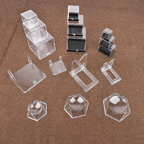 Boîte d'Exposition en Acrylique Transparent Vitrine de Spécimen Support Minéral Boîte de Rangement en Plastique pour Figurines