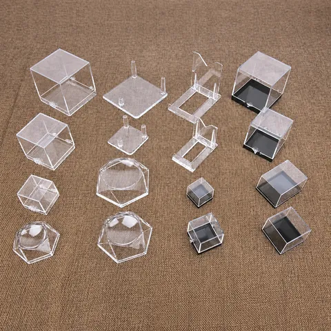 Clear Acrylic Display Box Specimen Showcase Mineral Stand Transparent Plastic Storage Case For Figures Crystal Ball Base