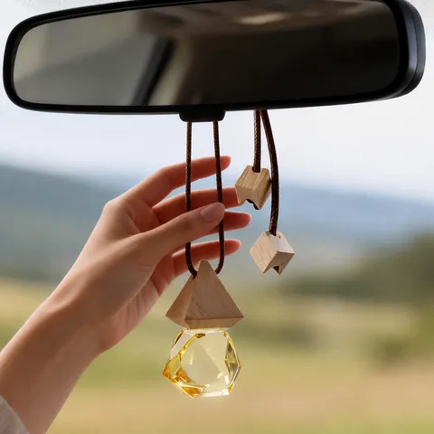 Diamond Cut Glass Car Aromatherapy Pendant Wood Cap Hanging Fragrance Bottle Diffuser Automotive Essential Oil Air Freshener Ornament