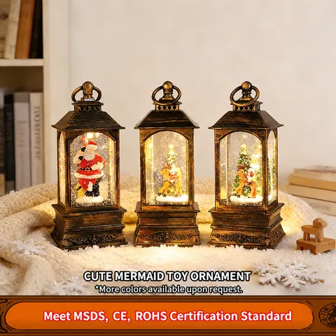Lanterna ad Acqua di Natale Retrò Carillon Sfera di Neve Babbo Natale Pupazzo di Neve Luce Notturna a LED Ornamento da Scrivania Decorazione Regalo