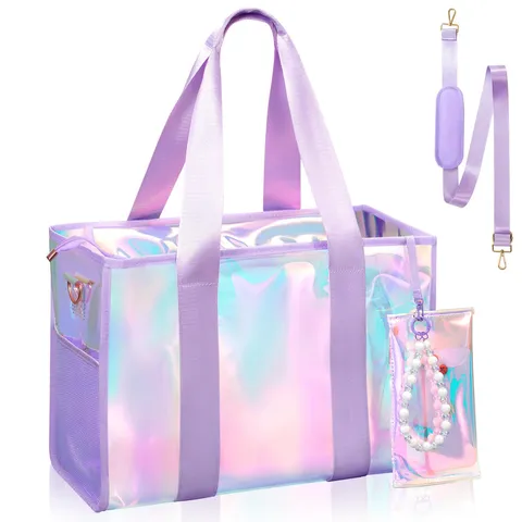 Sac de Plage Imperméable Irisé Arcobaleno Grande Capacité Holographique Sac à Main Avec Fermeture Éclair Pochette Téléphone Femme Piscine