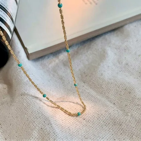 Bohemian Style Minimalist Copper Enamel Olive Bead Necklace For Women Gold Plated Ultra Fine Dainty Choker Jewelry Gift
