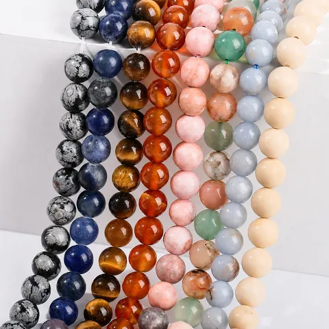 Perles en Pierre Naturelle Perles Rondes Polies en Vrac Fil pour Fabrication de Bijoux DIY Accessoires de Bracelet Collier