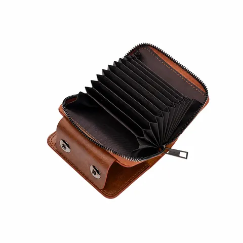 Herren Retro PU Leder Kartenhalter Akkordeon Geldbörse Mit Metall-Druckknopf Und Reißverschluss Kleines Business-Visitenkartenetui