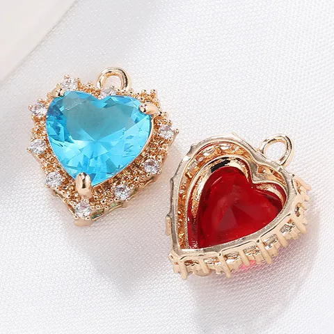 Pure Copper Electroplated Rhinestone Heart Glass Pendant DIY Bracelet Necklace Earring Jewelry Making Accessories Finding