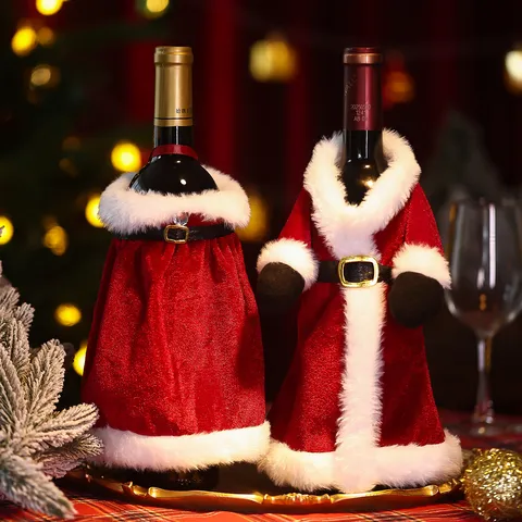 Christmas Wine Bottle Cover Plush Knitted Santa Claus Snowman Elk Dress Protective Case For Xmas Holiday Party Dining Table Decor