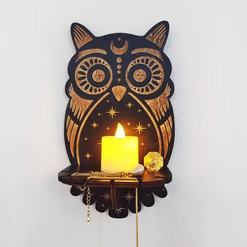 Wood Carved Wall Hanging Shelf Bohemian Moon Star Moth Fox Owl Cat Snake Hand Shape Candle Holder Home Bedroom Decor