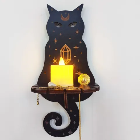 Wood Carved Wall Hanging Shelf Bohemian Moon Star Moth Fox Owl Cat Snake Hand Shape Candle Holder Home Bedroom Decor