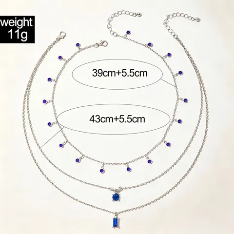Luxury Alloy Rhinestone Multi-Layer Pendant Necklace For Women Geometric Faux Gemstone Triple Layer Choker Party Jewelry