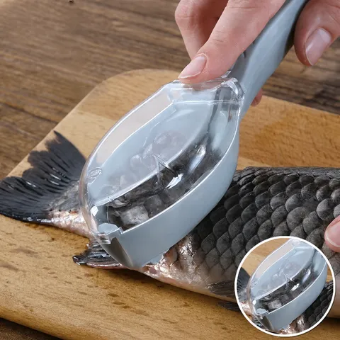 Manual Plastic Fish Scaler With Transparent Cover Scale Scraping Scraper Tool Portable Seafood Cleaning Brush For Kitchen Home Daily Use