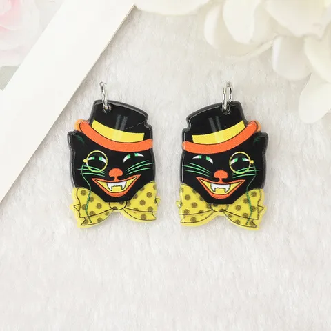Dubbelzijdige Acryl Halloween Bedeltjes DIY Sieraden Maken Materiaal Voor Oorbellen Ketting Sleutelhanger Retro Kat Pompoen Heks Hangers