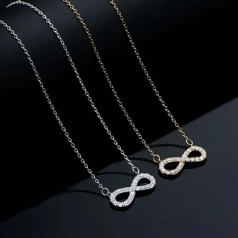 Fashion Alloy Rhinestone Infinity Symbol 8 Pendant Necklace For Women Minimalist Gold Silver Plated Lucky Necklaces Daily Jewelry Gift