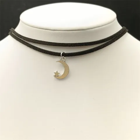 Retro Layered Velvet Moon Star Pendant Choker Necklace For Women Clavicle Chain Alloy Jewelry Short Neck Chain Gift