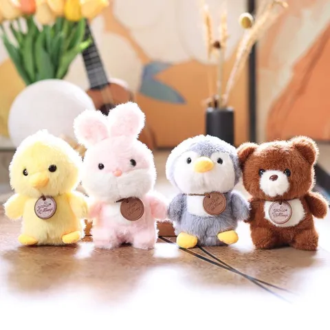Cute Plush Animal Keychain Pendant Soft Stuffed Rabbit Duck Penguin Bear Toy Fluffy Bag Charm Decoration For Kids Youth